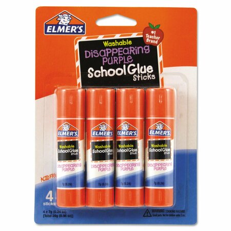 Elmers Washable School Glue Sticks, 0.24 oz, Applies Purple, Dries Clear, PK4 E543